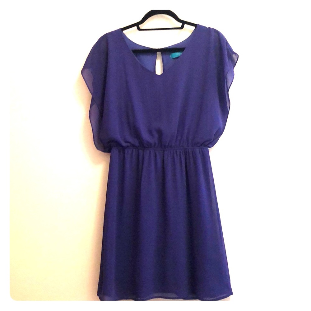 Flowy, silky blue open back dress